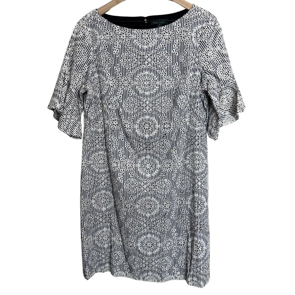 Lauren Ralph Lauren 14 HEAVILY Embroidered Flutter Short Sleeve Striped Spring - Picture 1 of 13